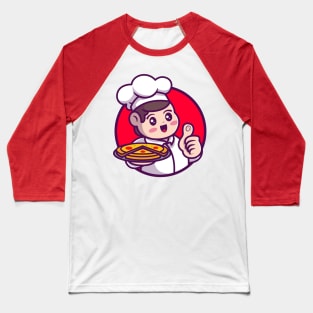 Cute Chef Serving Pizza Cartoon Baseball T-Shirt